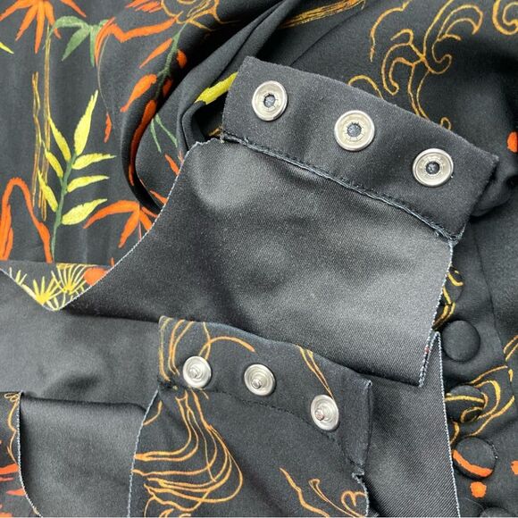 Zara Accessories Bodysuit Plunging V Neck Top Size M Black Orange Floral Turtle - Picture 15 of 16